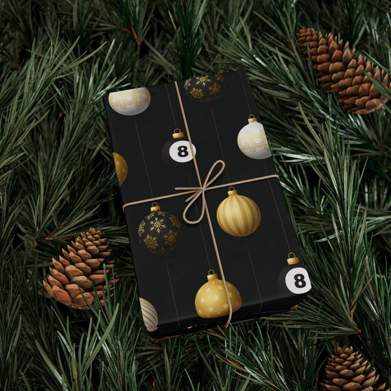Billiards Christmas Wrapping Paper Roll, Pool Eight Ball Holiday Gift Wrap, Billiards gift, 8ball, Pool Player gift, Gift for Pool Player