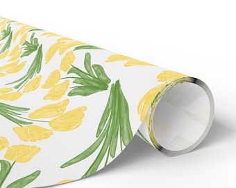 Tulip Wrapping Paper Roll, Yellow Tulips Gift Wrap, Mother's Day, Mom's Birthday, Spring Summer Parties, Gardening Gifts, Floral, Flowers