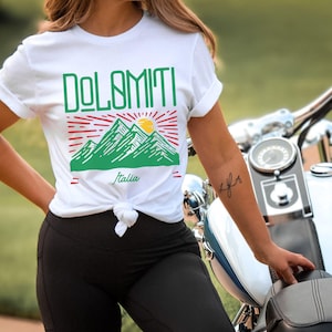 Dolomites Italy T-tshirt, Dolomiti Italia Shirt, Snow Capped Mountains Tee, Sunshine Graphic, Alpine Skiing, Hiking, Blue Sky, Italian Flag