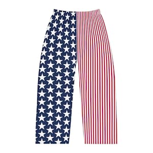 Men&#39;s Patriotic Pajama Pants all over American Flag print, Relaxed fit, Red White & Blue Lounge Bottoms, Silky Cozy Pj&#39;s, Family Sleepwear