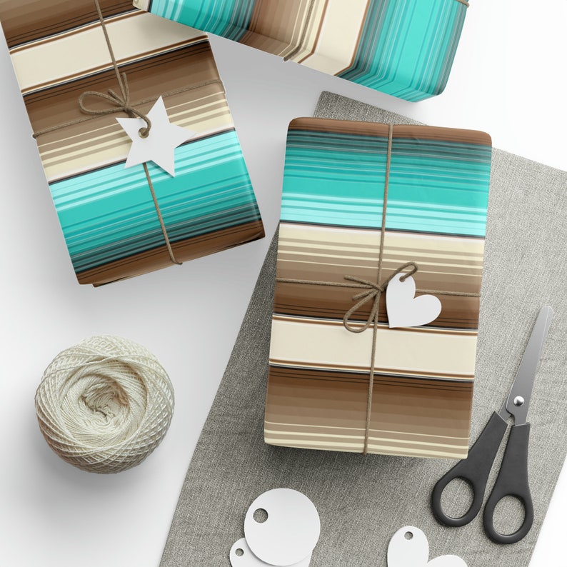 Western Serape Wrapping Paper Roll, Cowboy Gift Wrap, Turquoise Tan Beige, Birthday Present, Mexican Blanket Pattern, Cowgirl Rodeo Gift image 4