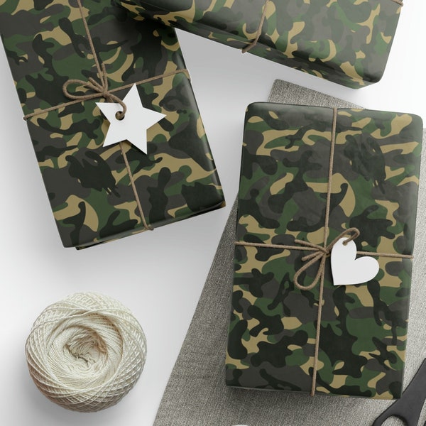 Camouflage Gift Wrapping Paper, Camo Gift Wrapping Paper Roll, Birthday Present, Father's Day, Military Hunting Themed Party, Green Olive