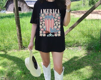 Cowgirl-Shirt, 4. Juli T-Shirt, Unabhängigkeitstag-T-Shirt, rotes, weißes und blaues T-Shirt, Cowboy-Stiefel, USA, Amerika