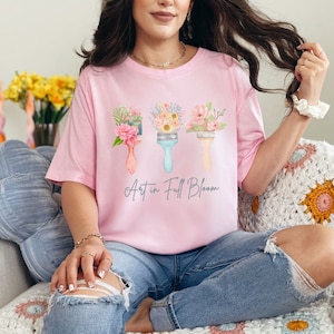 Künstler-Shirt, Kunst-T-Shirt, Maler-Geschenk, Blumen-Pinsel-T-Shirt, Kunstlehrer-Geschenk, Malerei, Aquarell-T-Shirt, Kunstliebhaber-Geschenke, Wildblume