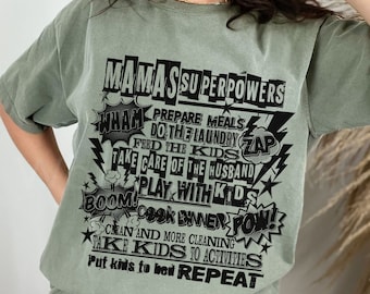 Camisa de superpoderes de mamá, camiseta del día de la madre, regalos de cumpleaños de mamá, camiseta de madre superhéroe camiseta cómica de superhéroe, regalo de mamá genial colores cómodos