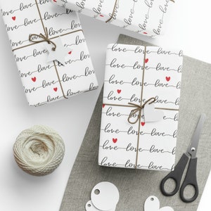 Love Wrapping Paper Roll, Valentines Day Gift Wrap, Romantic, Wedding, Anniversary, Engagement Party, Valentine Gifts, Valentines Red Heart