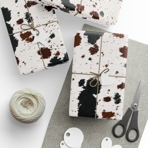 Cowhide Western Wrapping Paper Roll,  black brown & white cowhide, perfect for cowboy cowgirl parties,rodeos and frontier fiestas, Chic