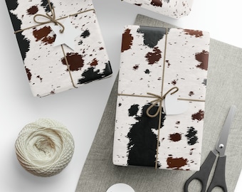 Cowhide Western Wrapping Paper Roll,  black brown & white cowhide, perfect for cowboy cowgirl parties,rodeos and frontier fiestas, Chic