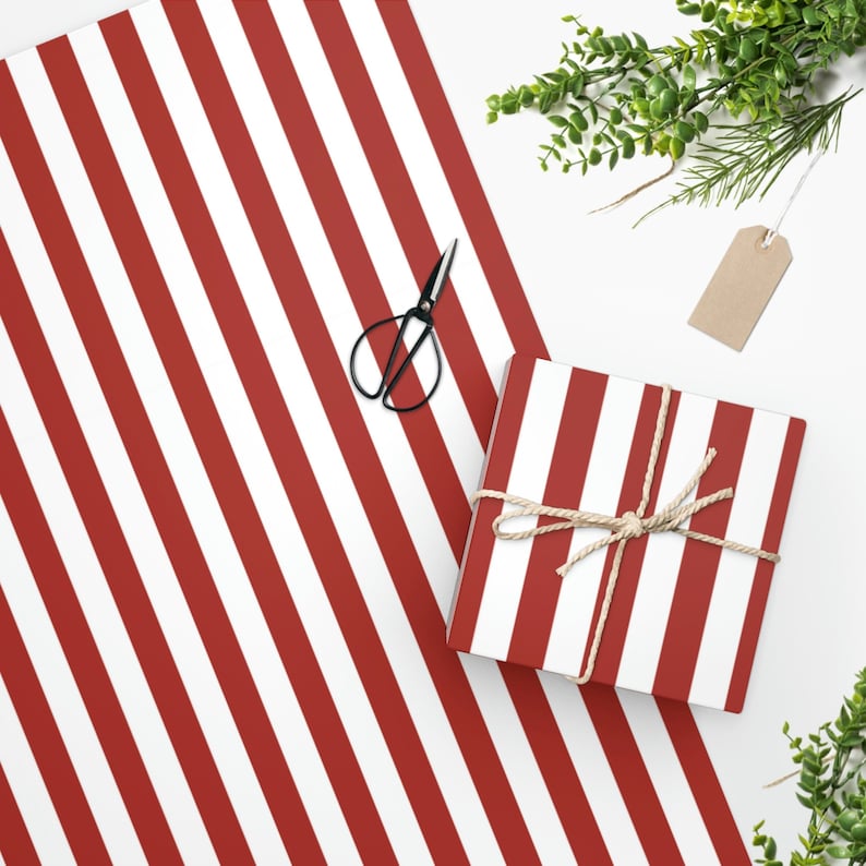 Rot Weiß gestreiftes Geschenkpapier, 4. Juli Geschenkpapier, Weihnachtsgeschenkpapier, Streifenpapierrolle, Rettungsschwimmer Geschenkpapier, Unabhängigkeit Bild 1