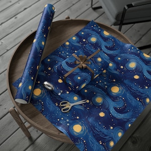 Van Gogh Wrapping Paper Roll, Vincent Van Gogh Starry Night Painting Inspired Gift Wrap, Serene Blue Nature Gift for Artists, Art Lover Gift