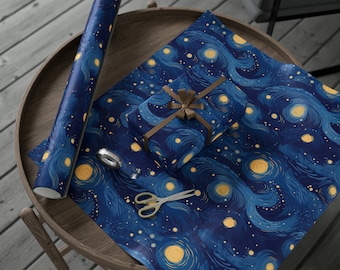 Van Gogh Wrapping Paper Roll, Vincent Van Gogh Starry Night Painting Inspired Gift Wrap, Serene Blue Nature Gift for Artists, Art Lover Gift
