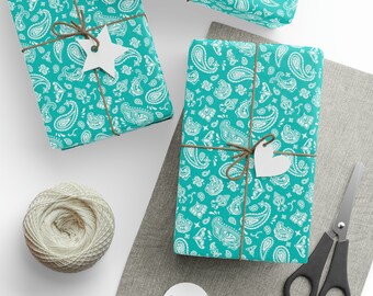Turquoise Blue Western Bandana Wrapping Paper Roll! Robin's Egg Blue  Paisley Gift Wrap, cowgirls, rodeo queens, glamour girls, Birthdays