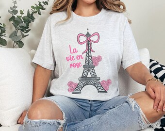 La Vie en Rose Shirt, Paris France Tshirt, Francophile Gift, French Teacher T-Shirt, European Vacation Tee, Pink Eiffel Tower, Parisian Chic