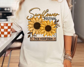 Sunflower Shirt, Flower Market T-Shirt, Floral Festival T shirts, Summer Vacation Gifts, Sunshine Tee, Gardening Gift, Fall, Comfort Colors