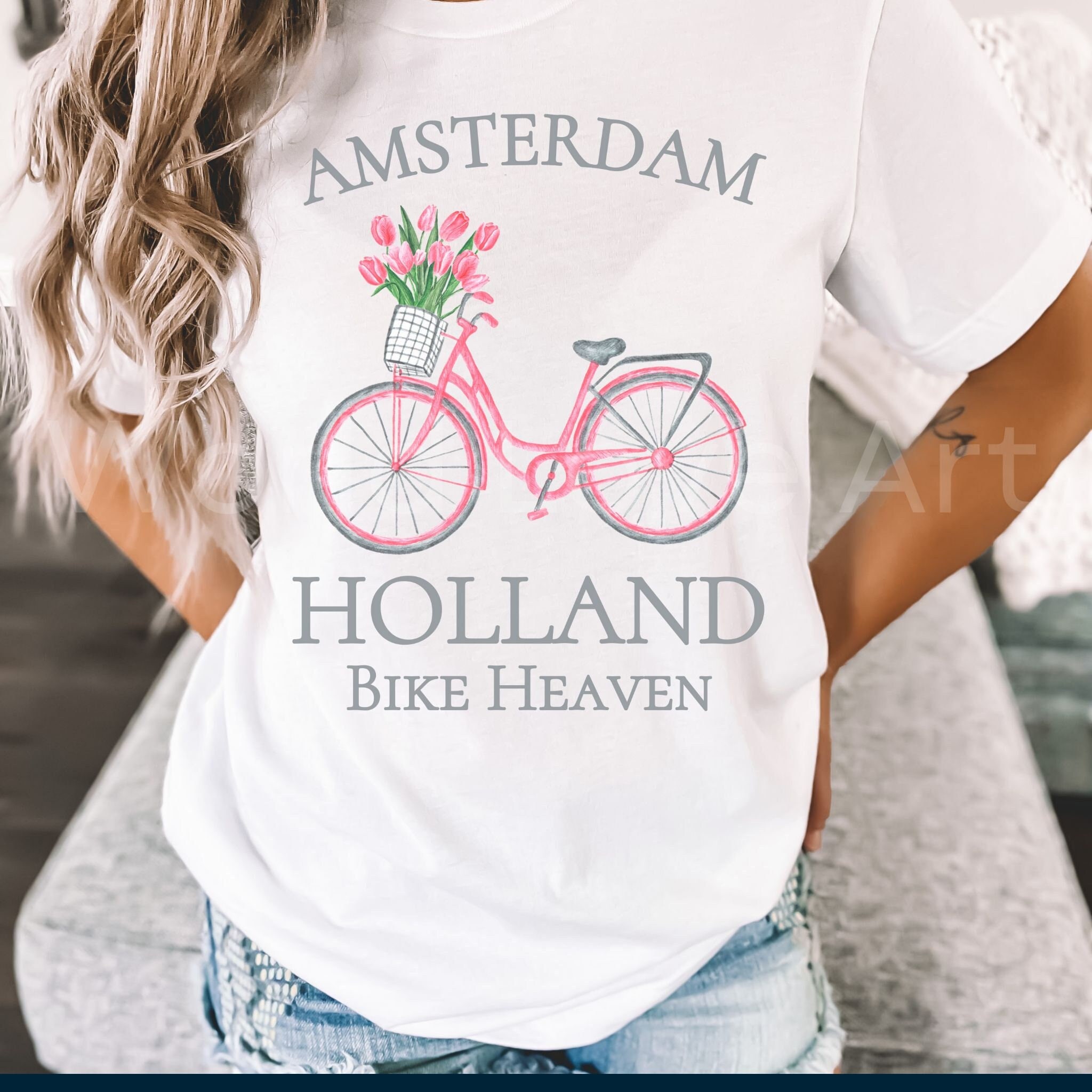 Amsterdam Shirt Pink Bicycle Tulips T shirt Women s Holland Cycling Tshirt Netherlands Floral Flower Market Tee Spring Tulip Biking Etsy