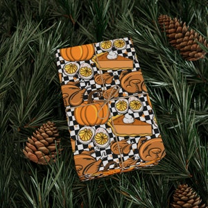 Thanksgiving Wrapping Paper Rolls, Black and White Checkered, Thanksgiving Turkey Dinner Gift Wrap, Autumn Fall Pumpkin Pie Presents, Gifts