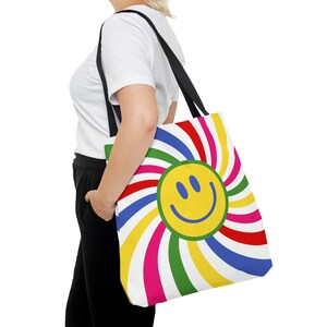 Retro Happy Tote Bag, Yellow Happy Face, Playful Pop Art for Everyday ...