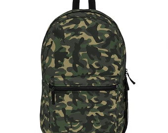 Camouflage Backpack, Military Camo Print Day Hike, Adult Child Travel Bag, Laptop Tablet Compartment  Back to School, Green Olive Forest