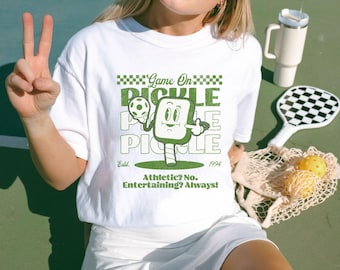 Funny Retro Pickleball T-tshirt, Checkers Shirt, Pickle Ball Mascot Tee, 80's 1990's vibe, Gift for Ballers, Doubles Partner, Comfort Colors
