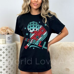Retro Pickleball Shirt, Pickle Ball Gift, Red White and Blue Tshirt, Stars & Stripes Tshirt, Patriot T-Shirt, 4th of July, Comfort Colors