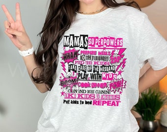 Camisa de mamá SuperPowers, camiseta del Día de la Madre, regalos de cumpleaños de mamá, camiseta de madre superhéroe, camiseta inspirada en cómic de superhéroe, regalo para mamá