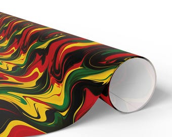 Black History Month Wrapping Paper, Black Red Yellow Green Black Marble Pattern, African Heritage Inspired Gift Wrap, Party Supplies Gifts
