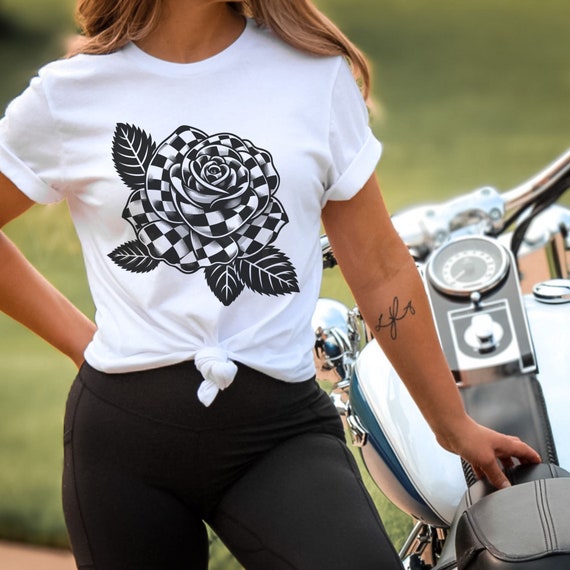 人気が高い T-shirt, Rose Shirt, Flower Checkered Checker Tshirt Rose トップス