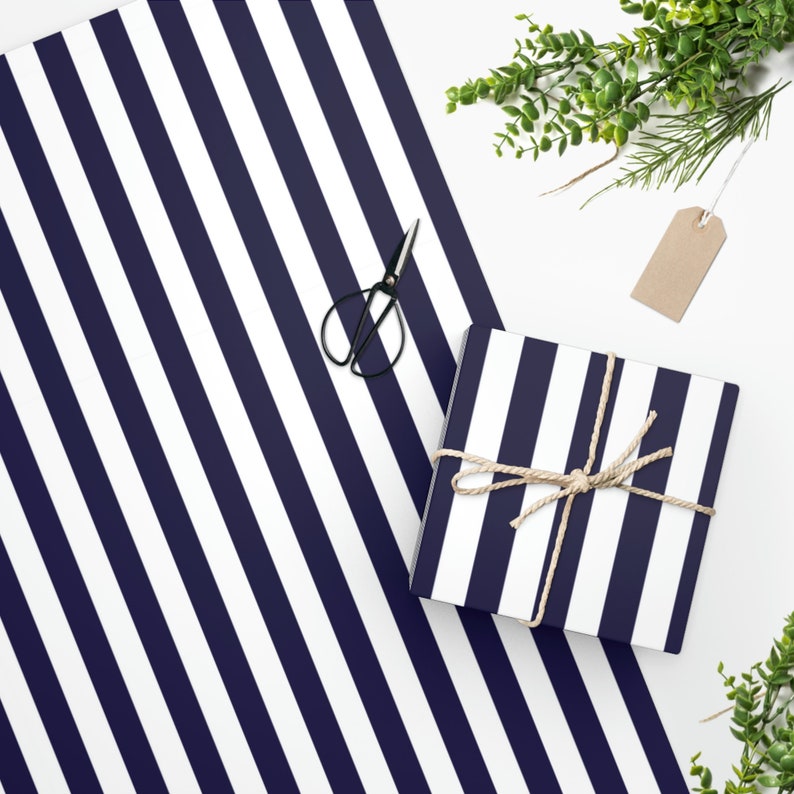 Navy Blue White Striped Wrapping Paper 4th of July Gift Wrap Etsy