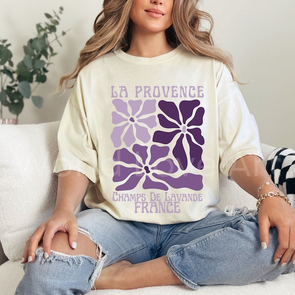 Lavender Shirt, Provence France Tshirt, Flower Market T-shirt, Midcentury Modern Trendy Tee, Comfort Colors, French Tee, Purple Floral Lilac