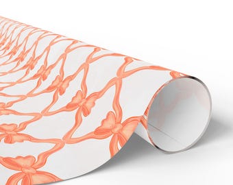 Orange band omslagspappersrulle, orange och vit rosett presentpapper, födelsedagspresenter, möhippa, baby, vårblommor, fransk toile de jouy