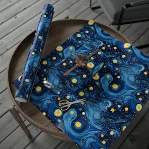 Van Gogh Wrapping Paper Rolls, Starry Night Painting Inspired Gift Wrap, Vincent Van Gogh Art, Blue Nature Gift for Artists Art Lover Gift