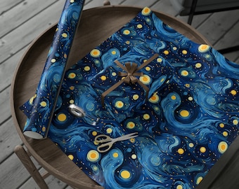 Van Gogh Wrapping Paper Rolls, Starry Night Painting Inspired Gift Wrap, Vincent Van Gogh Art, Blue Nature Gift for Artists Art Lover Gift