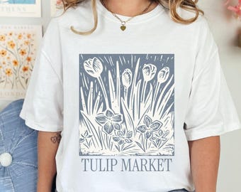 Flower Market T-tshirt, Tulip Flowers Shirt, Vintage Aesthetic Graphic Tee, Gift for Tulips Lovers Amsterdam Keukenhof Garden Comfort Colors
