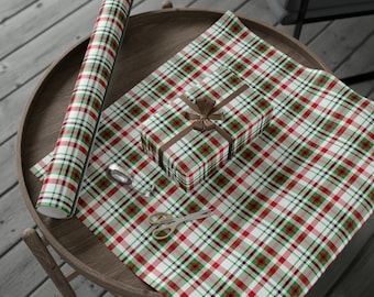 Geruite kerstinpakpapierrol, rode, groene en witte cadeauverpakking, vakantiecadeaupapier, geruite cadeauverpakking, traditionele XMAS, Tartan