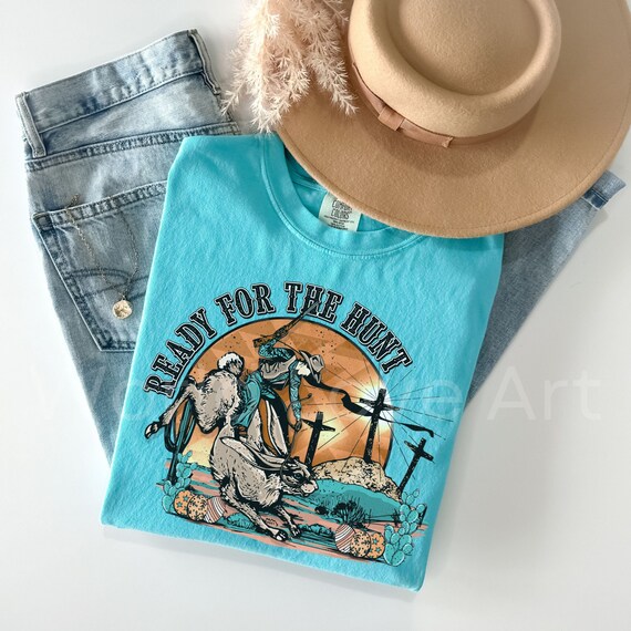 Western Easter Shirt, Happy Easter T-Shirt, Christian Cowboy Cowgirl Tshirt, Jack Rabbit Wooden Cross Tee Worship Faith Based Comfort Colors