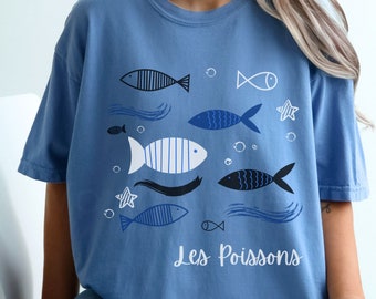 Fish Shirt, Les Poissons T-Shirt, Beach Tshirt, Lake Lover Gifts, Tropical Fish Gift, Fishing Tee, Ocean Surf, Coconut Girl, Comfort Colors
