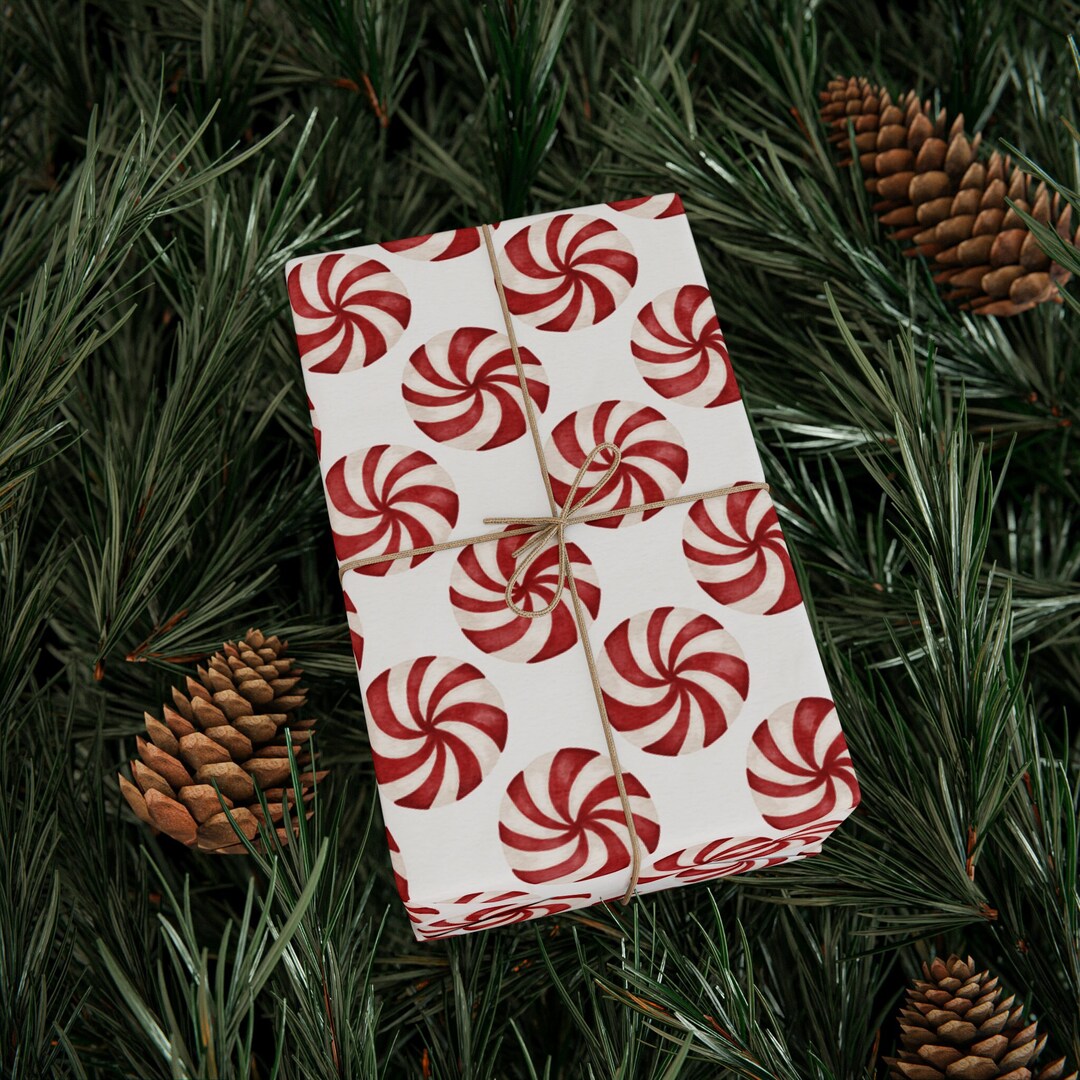 Peppermint Wrapping Paper Roll, Candy Cane Gift Wrap, Matte or Glossy