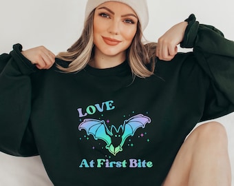 Pastel Bats and Stars SweatShirt, Y2K Goblincore Goth Girl Indie Punk, Gothic Fantasy, Cute Valentine's Day & Halloween Whimsigoth Shirt