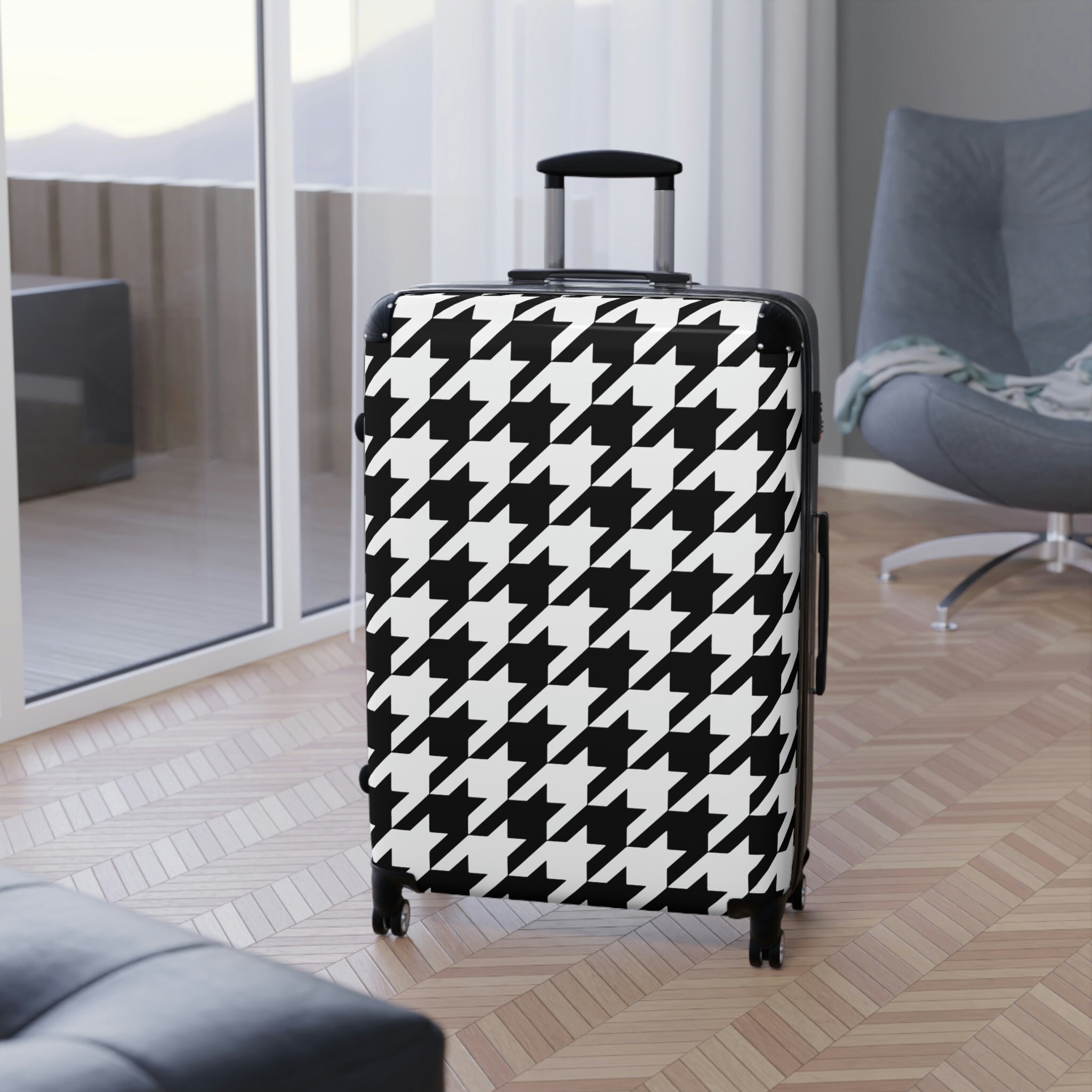 Houndstooth Luggage Spinner Wheels Black & White Houndstooth Etsy