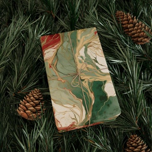 Christmas Marble Wrapping Paper Roll, Red Green Gold Gift Wrap, Abstract Art Textures, Weddings, Birthday, Holidays, Rock Lovers, Geologists