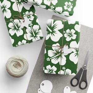Rotolo di carta da regalo di ibisco, confezione regalo camicia hawaiana, regali di Natale, confezione regalo Hawaii, fiore tropicale, regali per feste Luau, vacanze al mare