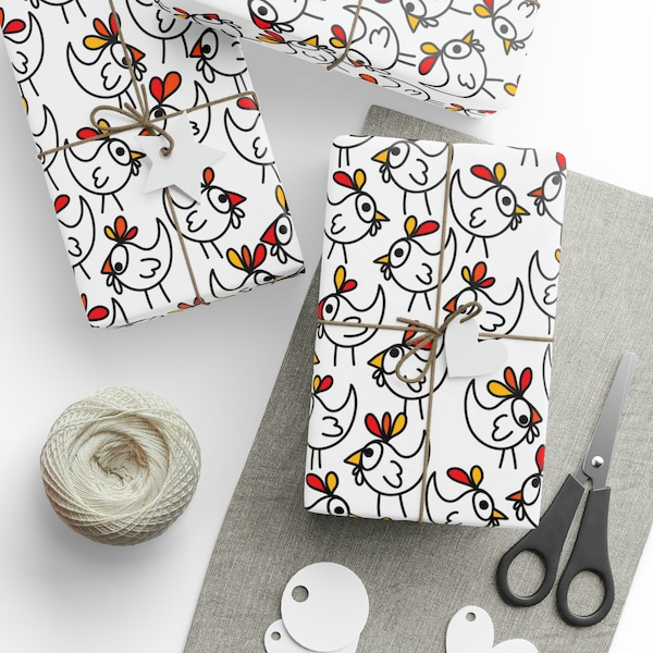 Funny Chicken Wrapping Paper Roll, Matte or Glossy, Cute Barnyard Crazy Chicken Gift Wrap, Hens, Rooster, Birthday Present, Cartoon Drawings