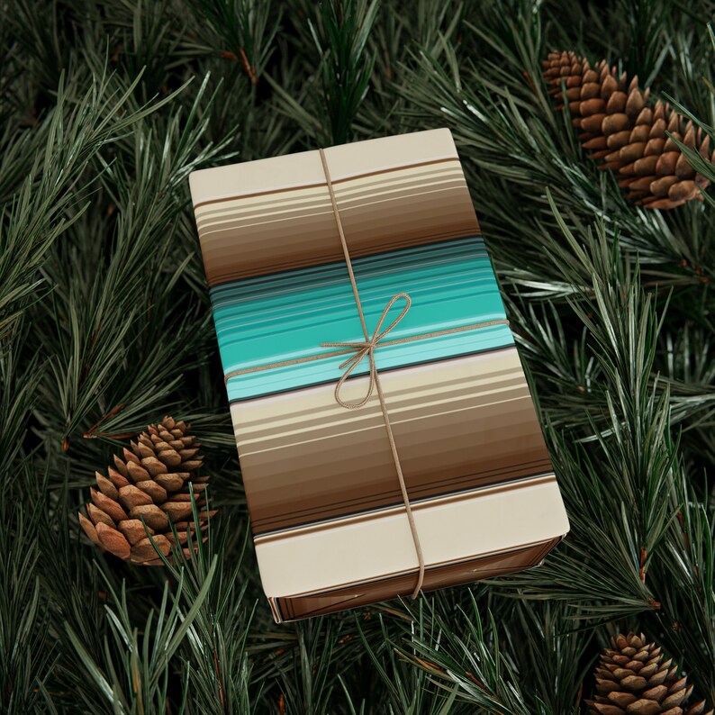 Western Serape Wrapping Paper Roll, Cowboy Gift Wrap, Turquoise Tan Beige, Birthday Present, Mexican Blanket Pattern, Cowgirl Rodeo Gift image 5