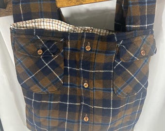 MorganRy Flannel Shoulder Bag Whitney 12 Brown Cream Borsa per camicia salvata foderata fatta a mano