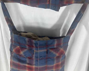 MorganRy Flannel Shoulder Bag Whitney 09 Borsa per camicia salvata foderata fatta a mano blu bordeaux