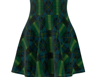 Irish green Galligan flannel pattern Women's Skater Skirt great skirt for any Irish occasions or for casual night out on the town