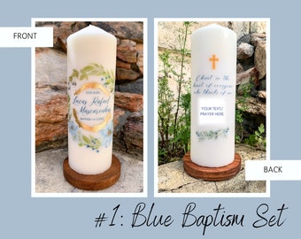 Custom personalised Baptism candle and towel set