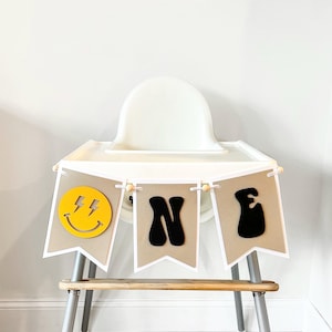 One Happy Dude High Chair banner smiley face one banner first birthday happy face baby chair banner boy blue 1st birthday banner rad dude