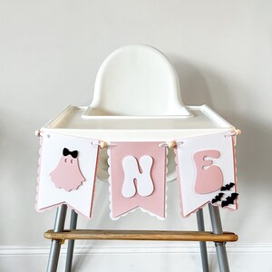 Spooky ONE High Chair Banner, Pink Ghost Birthday Decor, Halloween First Birthday, Little Boo Theme Party Decoration, Spooky Vibes