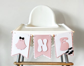 Spooky ONE High Chair Banner, Pink Ghost Birthday Decor, Halloween First Birthday, Little Boo Theme Party Decoration, Spooky Vibes